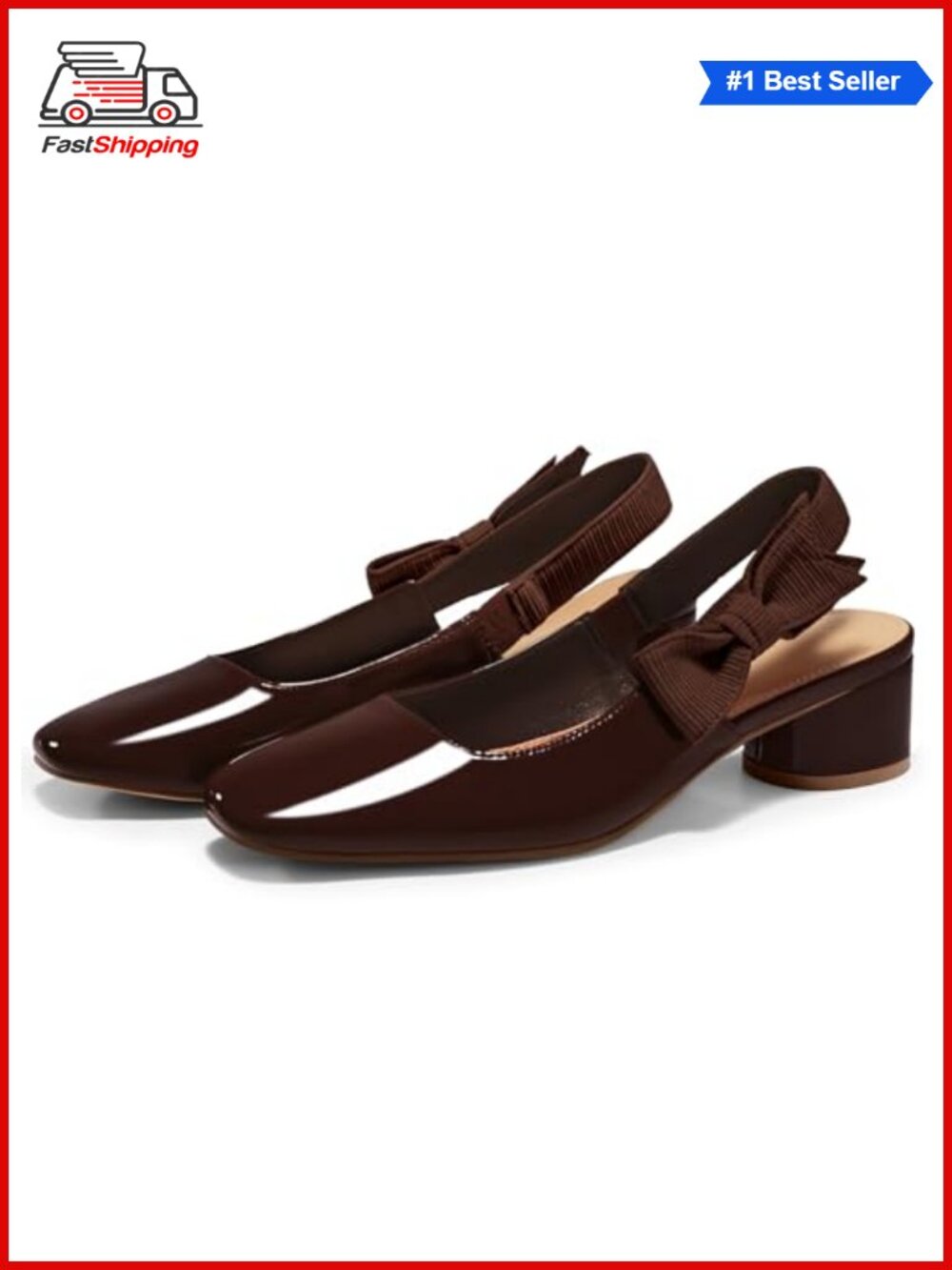 Womens Slingback Chunky Heel Square Toe Slip On Pumps